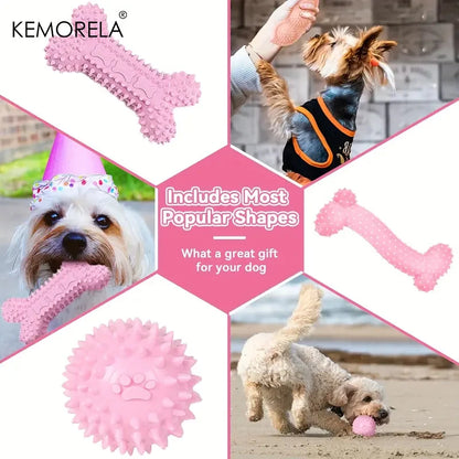 6-teiliges Kauspielzeug-Set für Hunde – Knochen, Ball & Donut aus Gummi