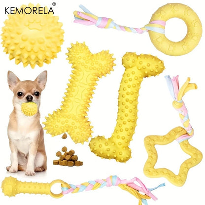 6-teiliges Kauspielzeug-Set für Hunde – Knochen, Ball & Donut aus Gummi