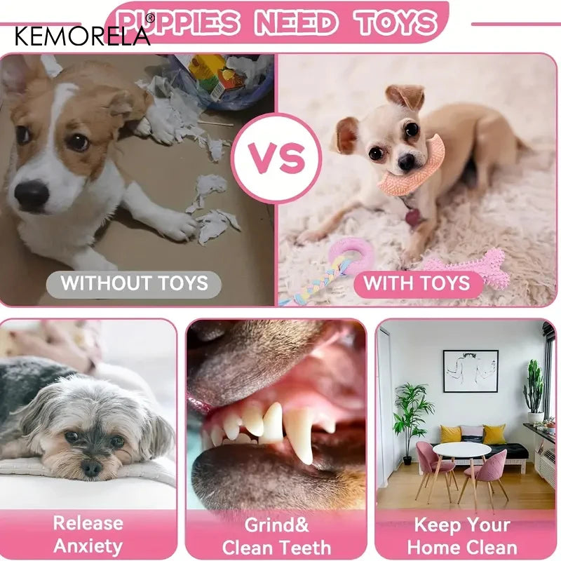 6-teiliges Kauspielzeug-Set für Hunde – Knochen, Ball & Donut aus Gummi