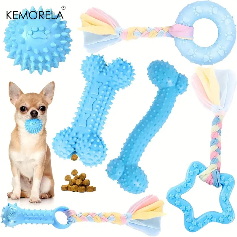 6-teiliges Kauspielzeug-Set für Hunde – Knochen, Ball & Donut aus Gummi