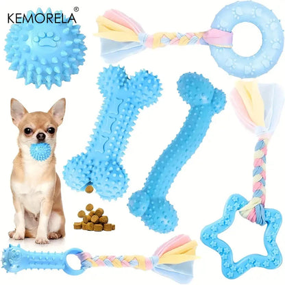 6-teiliges Kauspielzeug-Set für Hunde – Knochen, Ball & Donut aus Gummi