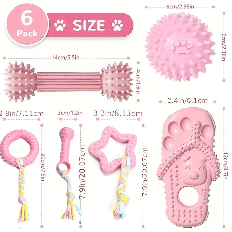6-teiliges Kauspielzeug-Set für Hunde – Knochen, Ball & Donut aus Gummi