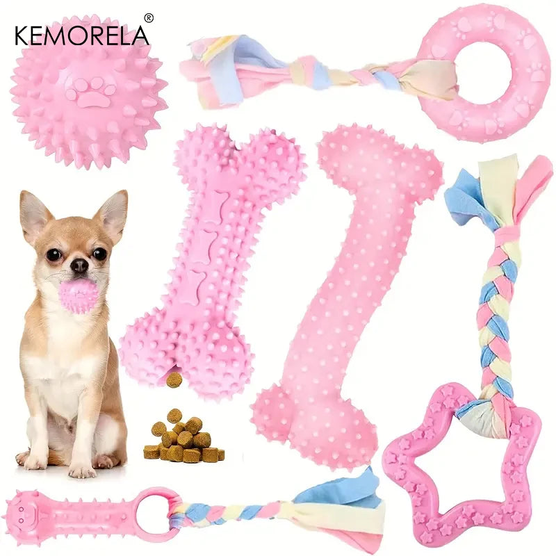 6-teiliges Kauspielzeug-Set für Hunde – Knochen, Ball & Donut aus Gummi