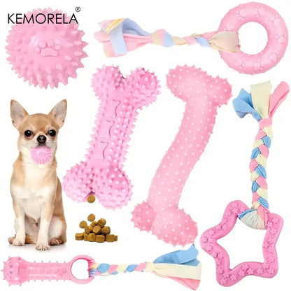 6-teiliges Kauspielzeug-Set für Hunde – Knochen, Ball & Donut aus Gummi