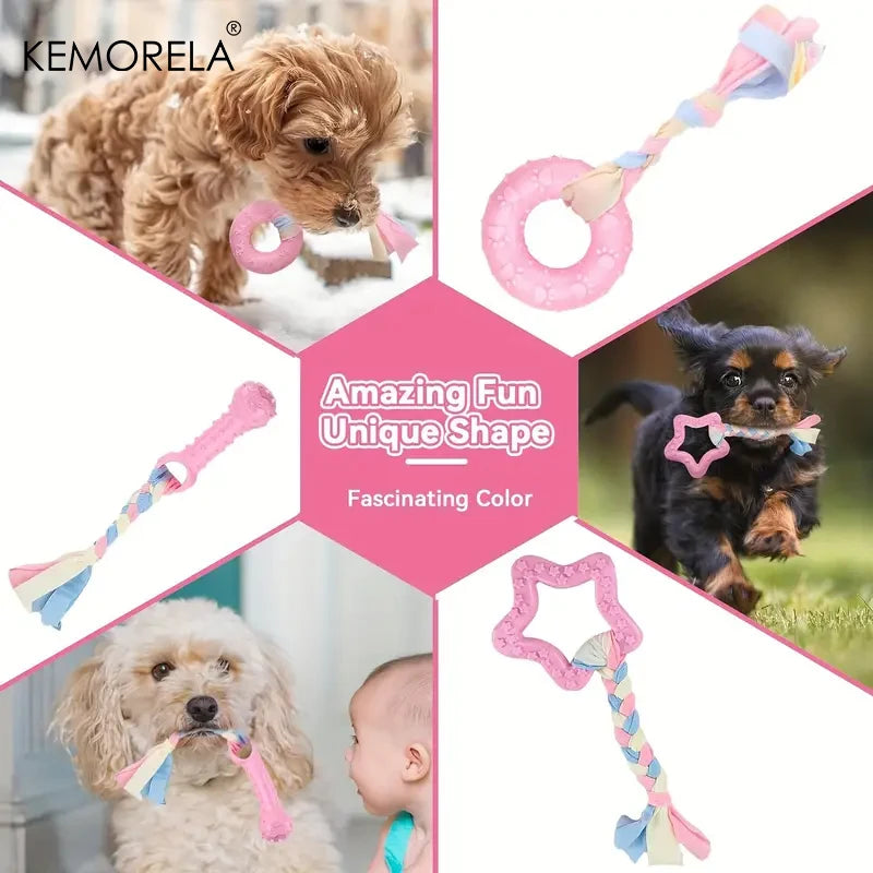 6-teiliges Kauspielzeug-Set für Hunde – Knochen, Ball & Donut aus Gummi